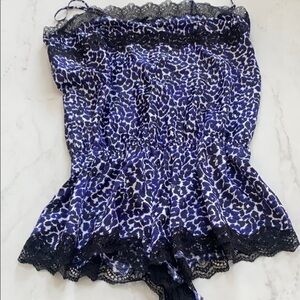 Victoria’s Secret lingerie Blue animal print leopard satin romper stretch